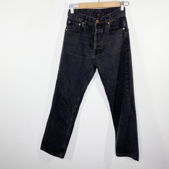 ASOS Black Denim Button Fly High Rise Jeans Straight Women 25 Grunge Cotton - Picture 1 of 7